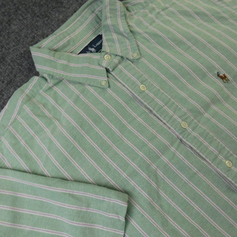 Ralph Lauren Shirt Mens XL Green Stripe Classic‎ Fit Short Sleeve Button Down